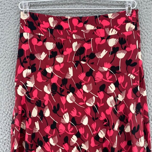 CAbi Skirt Womens 0 Corsage Red Pink Floral A Line Ruched Midi Flat Front Flowy - Picture 2 of 11